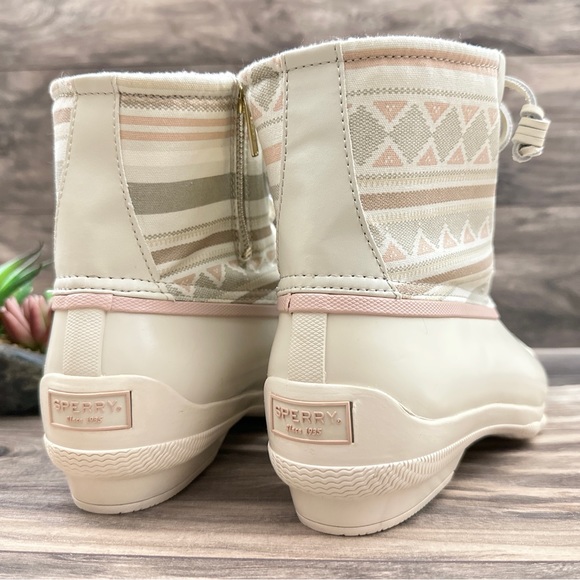NIB Sperry Syren Gulf Playa Tan Striped Geometric Waterproof Duck Rain Boots - Picture 9 of 15